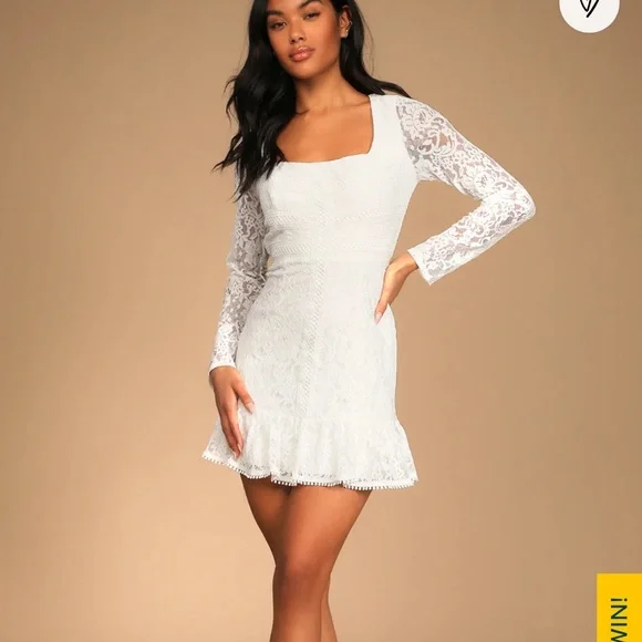 BRAND NEW W TAGS GORGEOUS WHITE LONG SLEEVE OPEN BACK LULUS WOMENS DRESS (S:L) - Picture 5 of 9